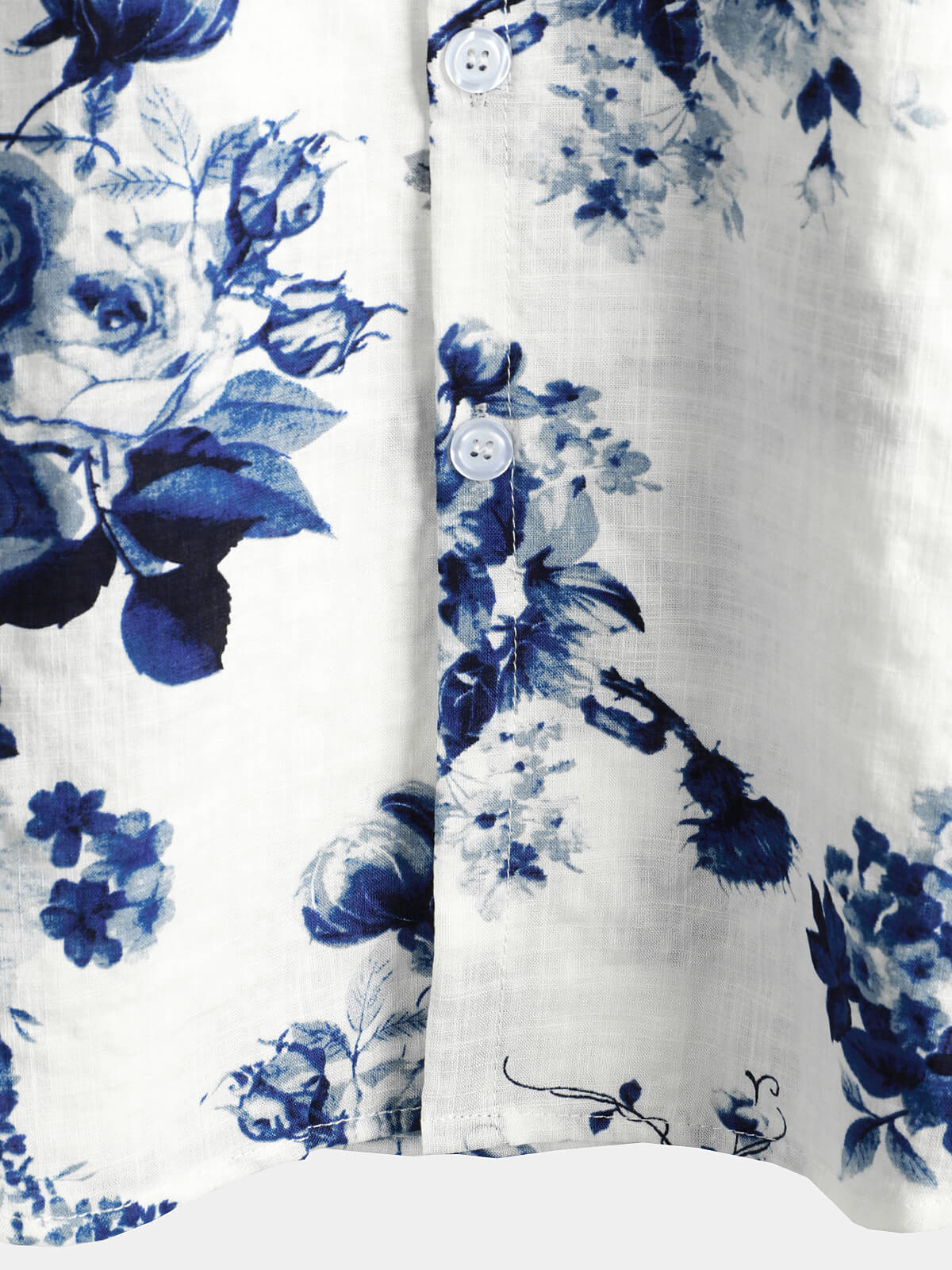 Camisa Blue floral estampado de algodón Beach Holiday Button Up de manga corta White Lapel Hawaiian para hombre