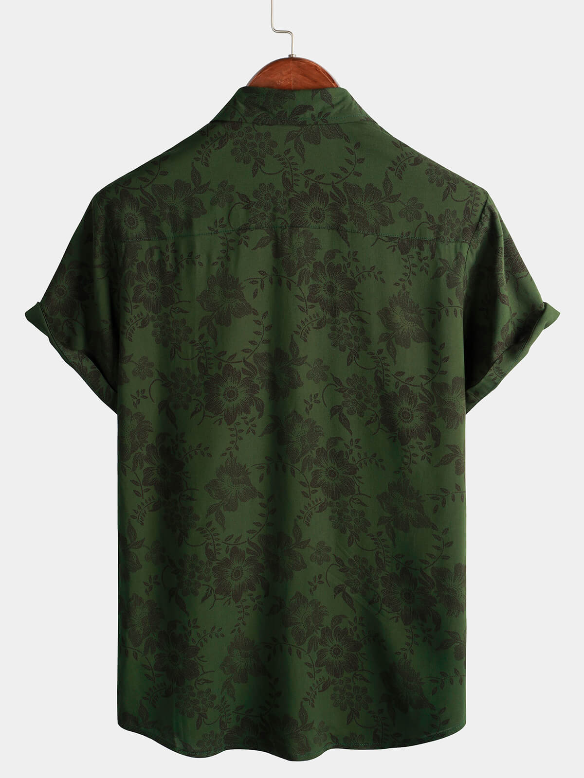 Camisa floral Dark Green Hawaiian vintage suave Beach Holiday Button Up de manga corta para hombre