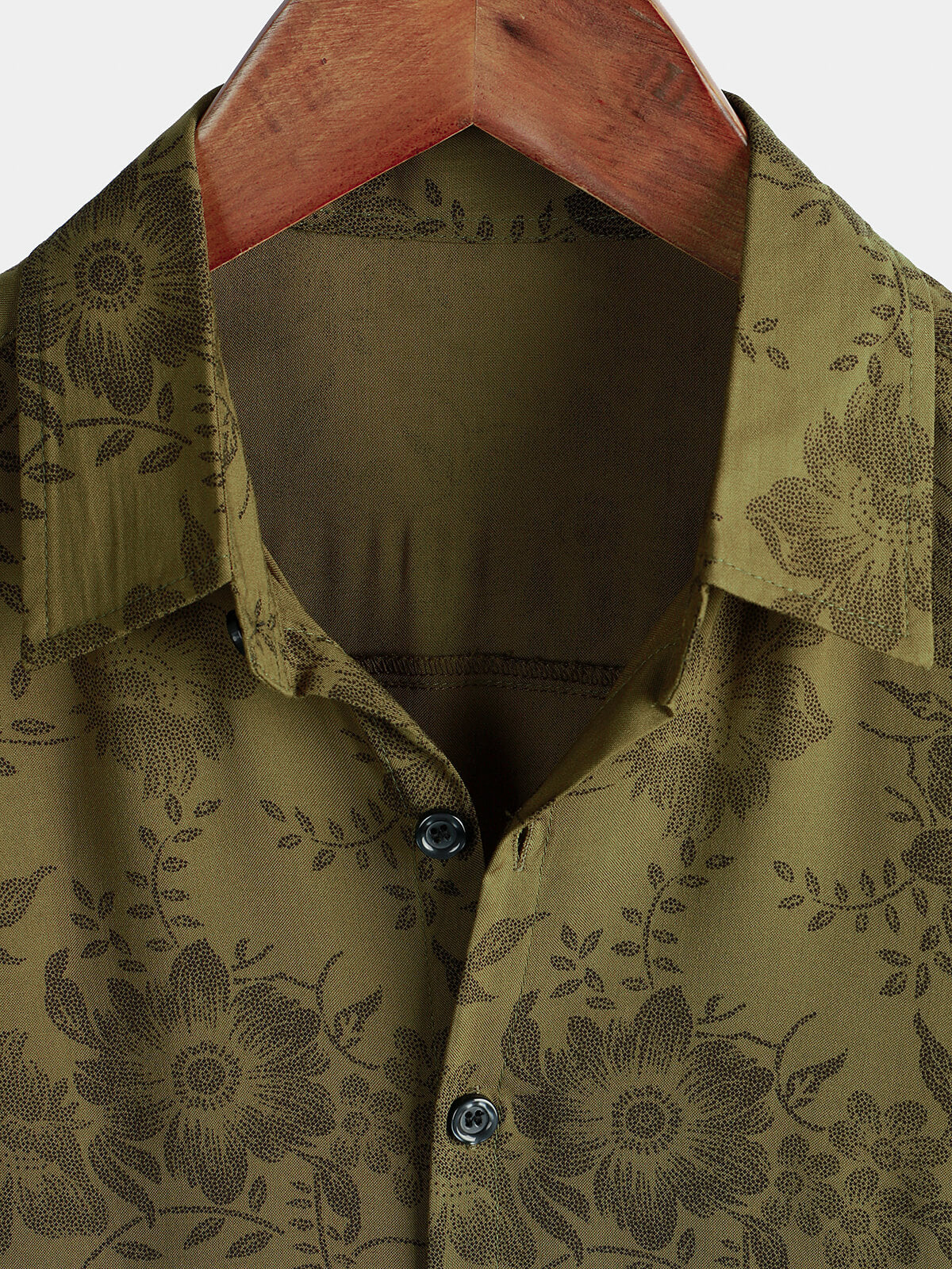 Camisa vintage floral Green de manga corta Cool retro 70s Summer Button Up para hombre