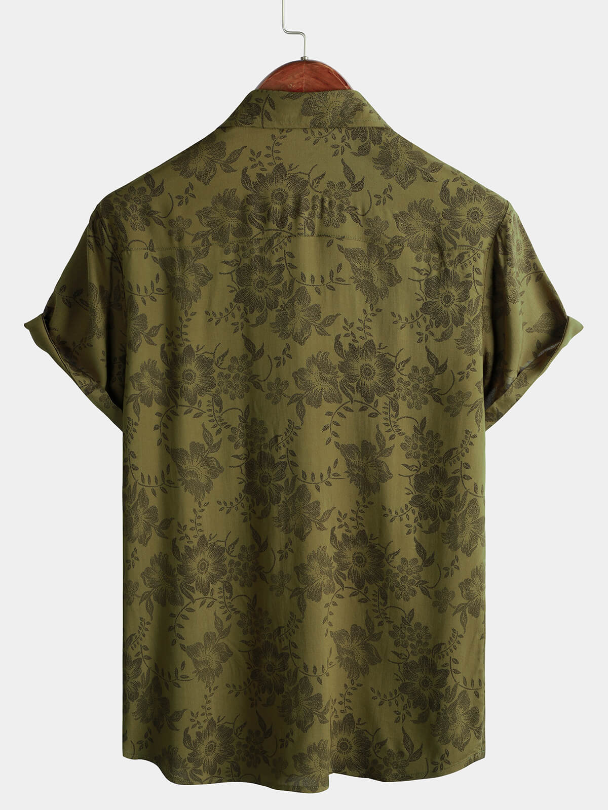 Camisa vintage floral Green de manga corta Cool retro 70s Summer Button Up para hombre