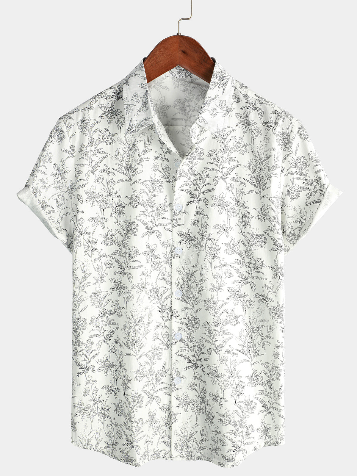 Camisa Summer floral estampado de algodón Button Up Beach White Hawaiian para hombre