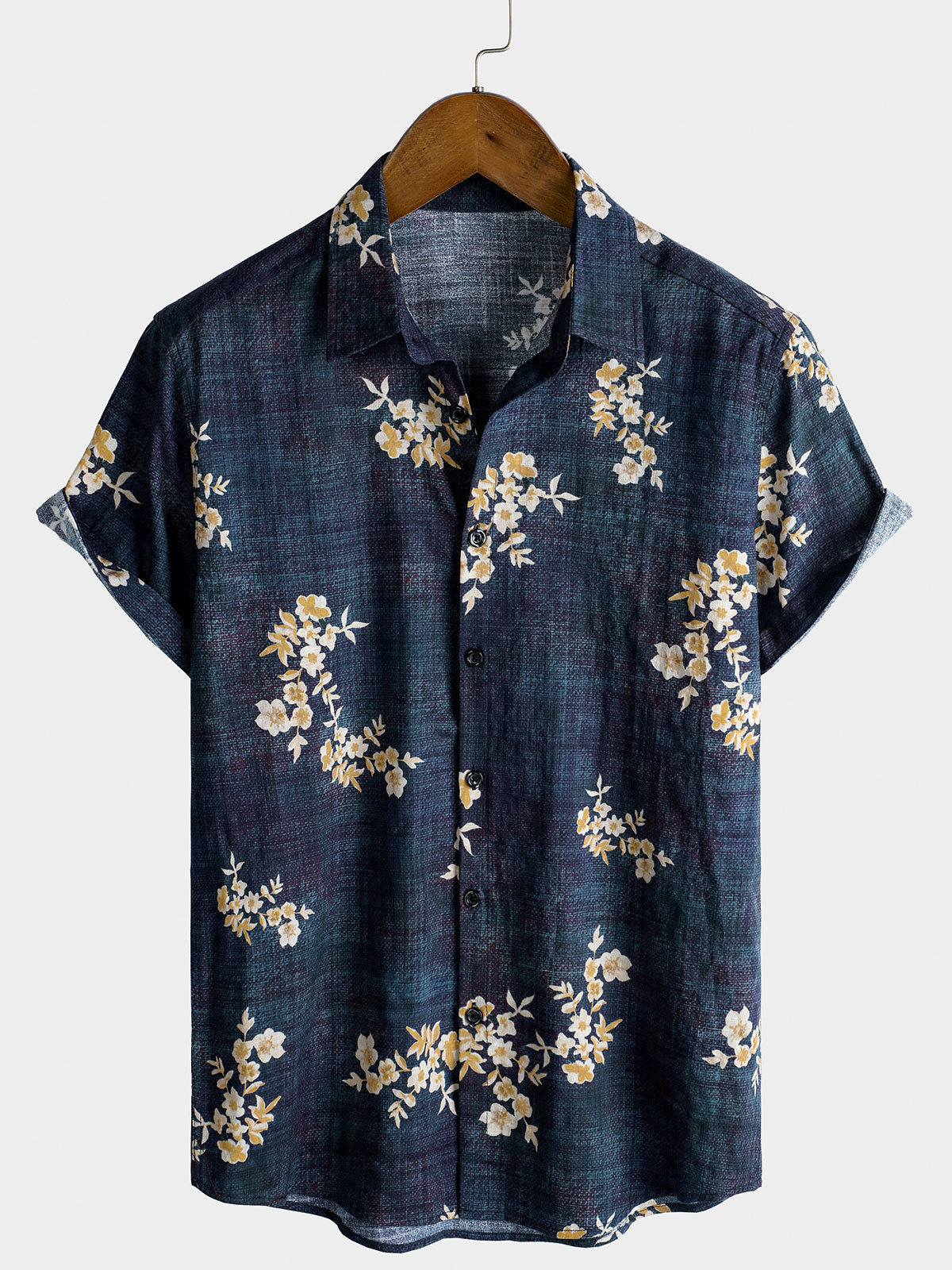 Camisa floral estampado Button Up casual de manga corta para hombre