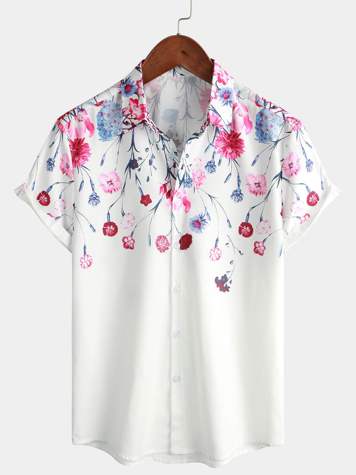 Camisa floral Tops Flower estampado de manga corta Button Up Summer Cruise para hombre