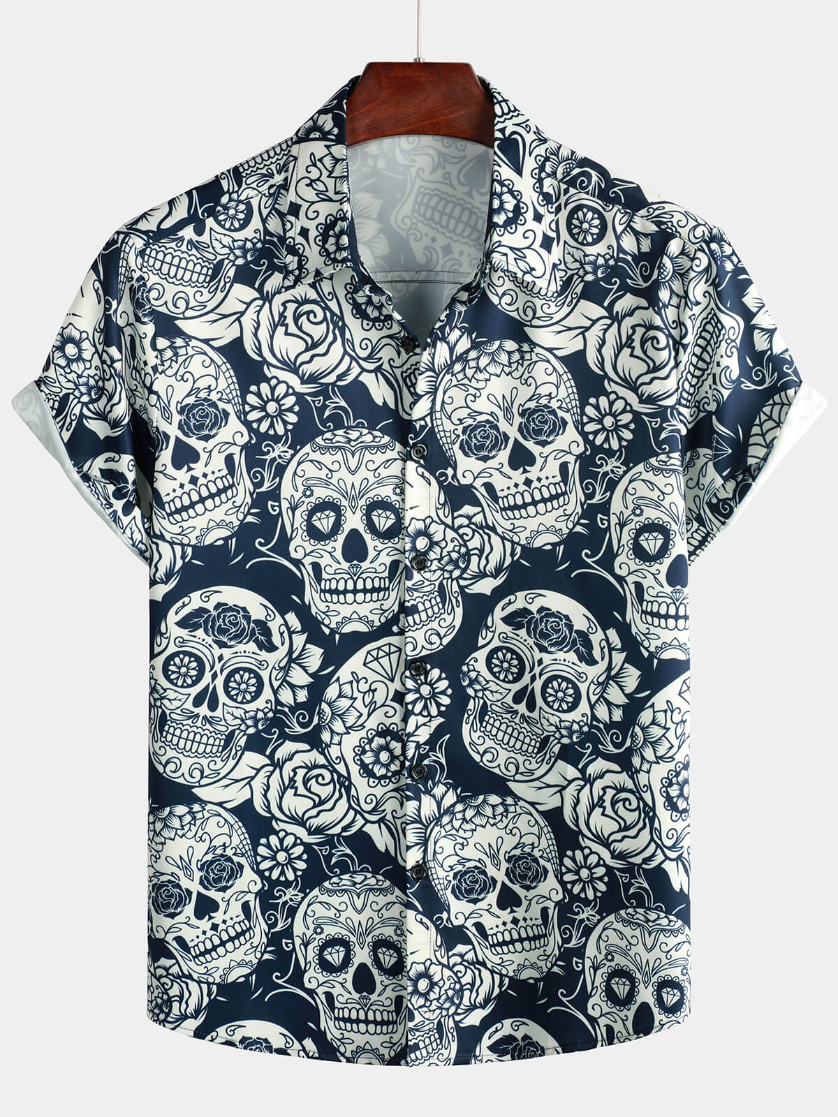 Camisa Sugar Skull floral estampado Cool Button Up Funny de manga corta Hawaiian para hombre