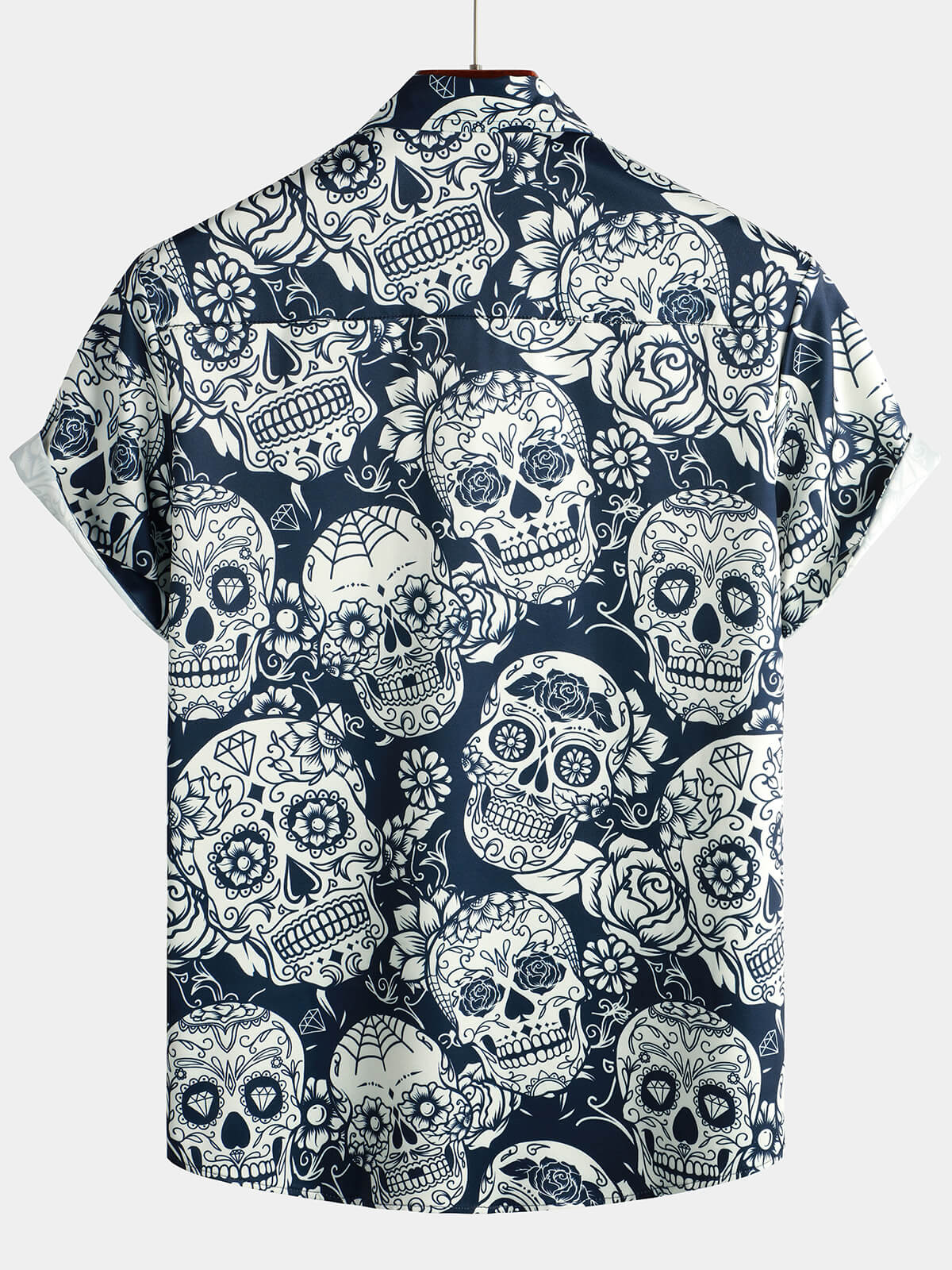 Camisa Sugar Skull floral estampado Cool Button Up Funny de manga corta Hawaiian para hombre