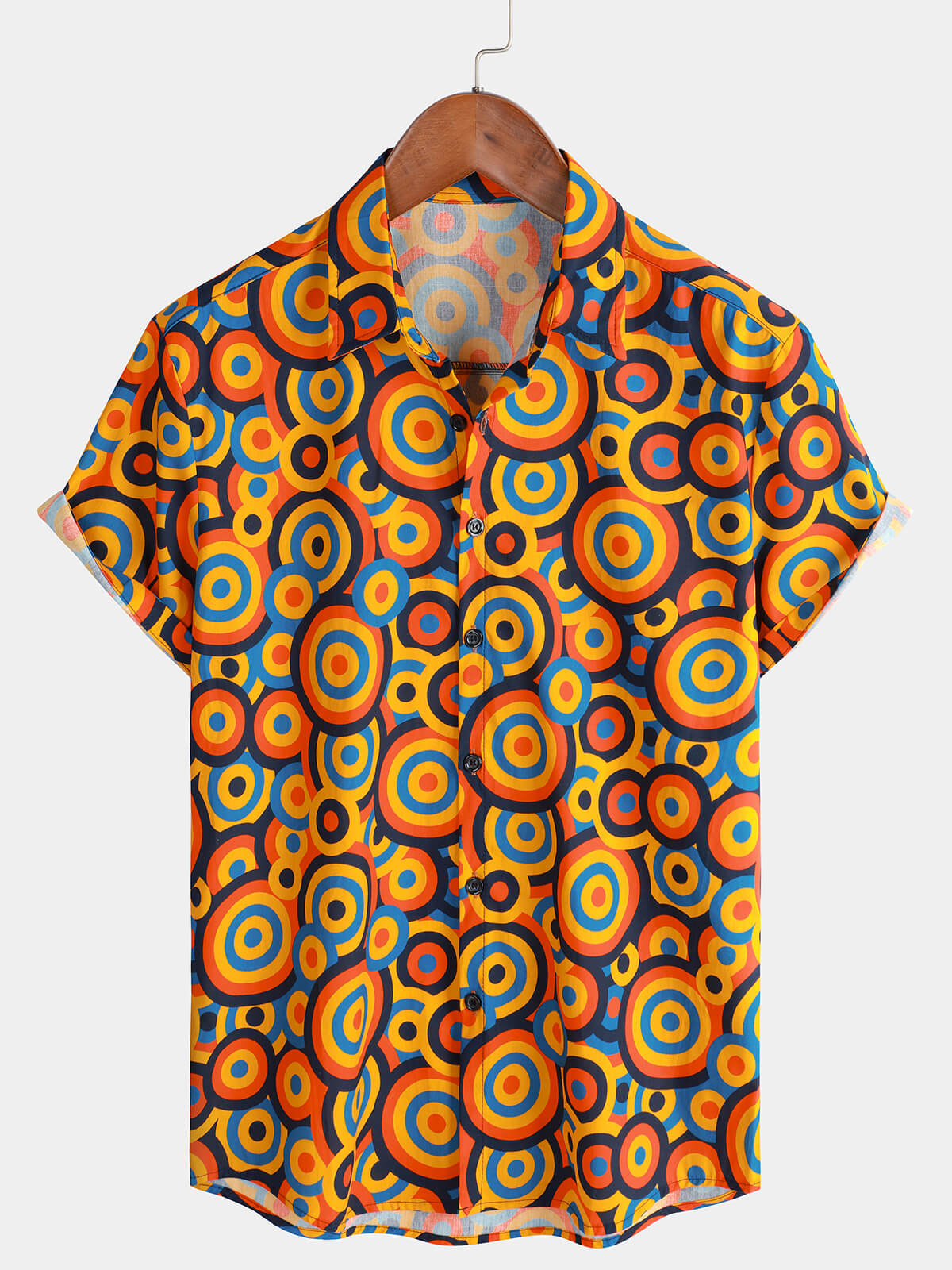 Camisa Orange 70s retro Button Up vintage Geometric Circle para hombre