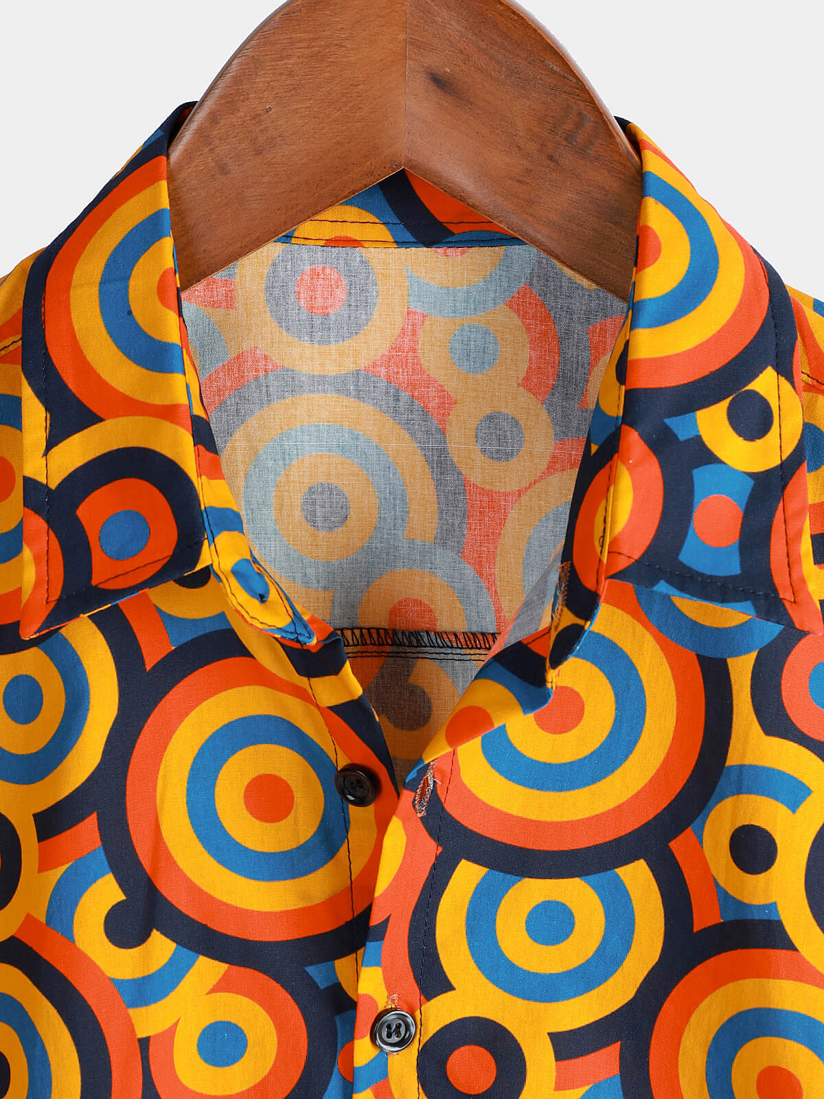 Camisa Orange 70s retro Button Up vintage Geometric Circle para hombre