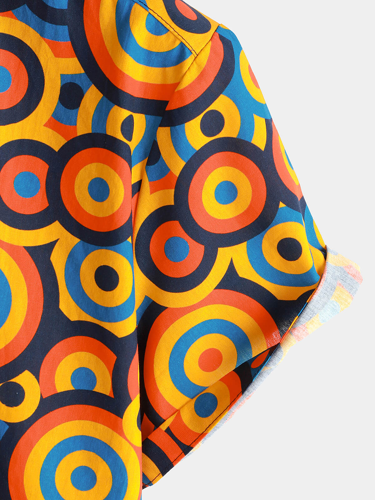Camisa Orange 70s retro Button Up vintage Geometric Circle para hombre