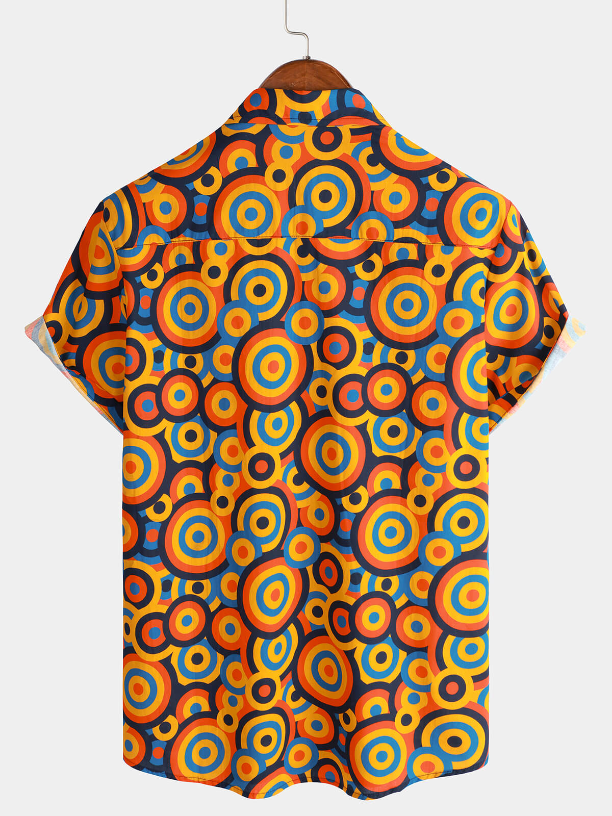 Camisa Orange 70s retro Button Up vintage Geometric Circle para hombre