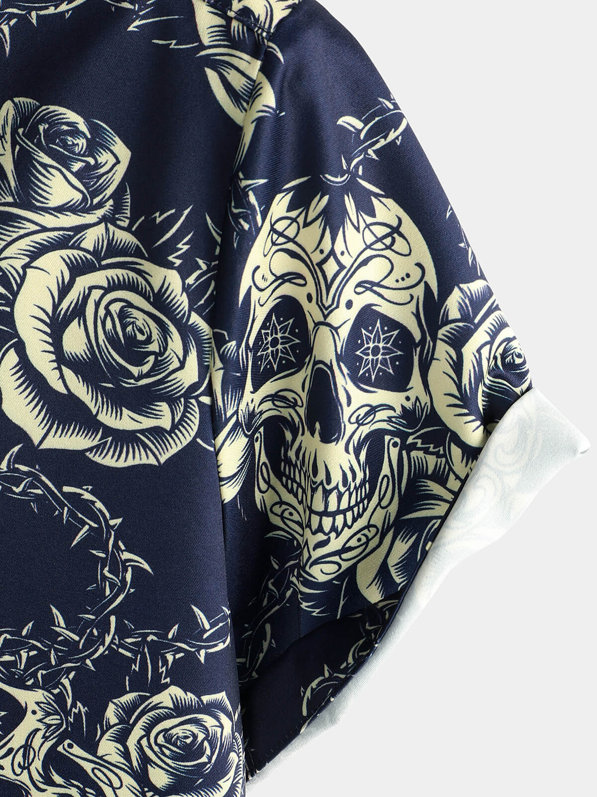 Camisa Rock Skull vintage Rose estampado Button Up de manga corta para hombre