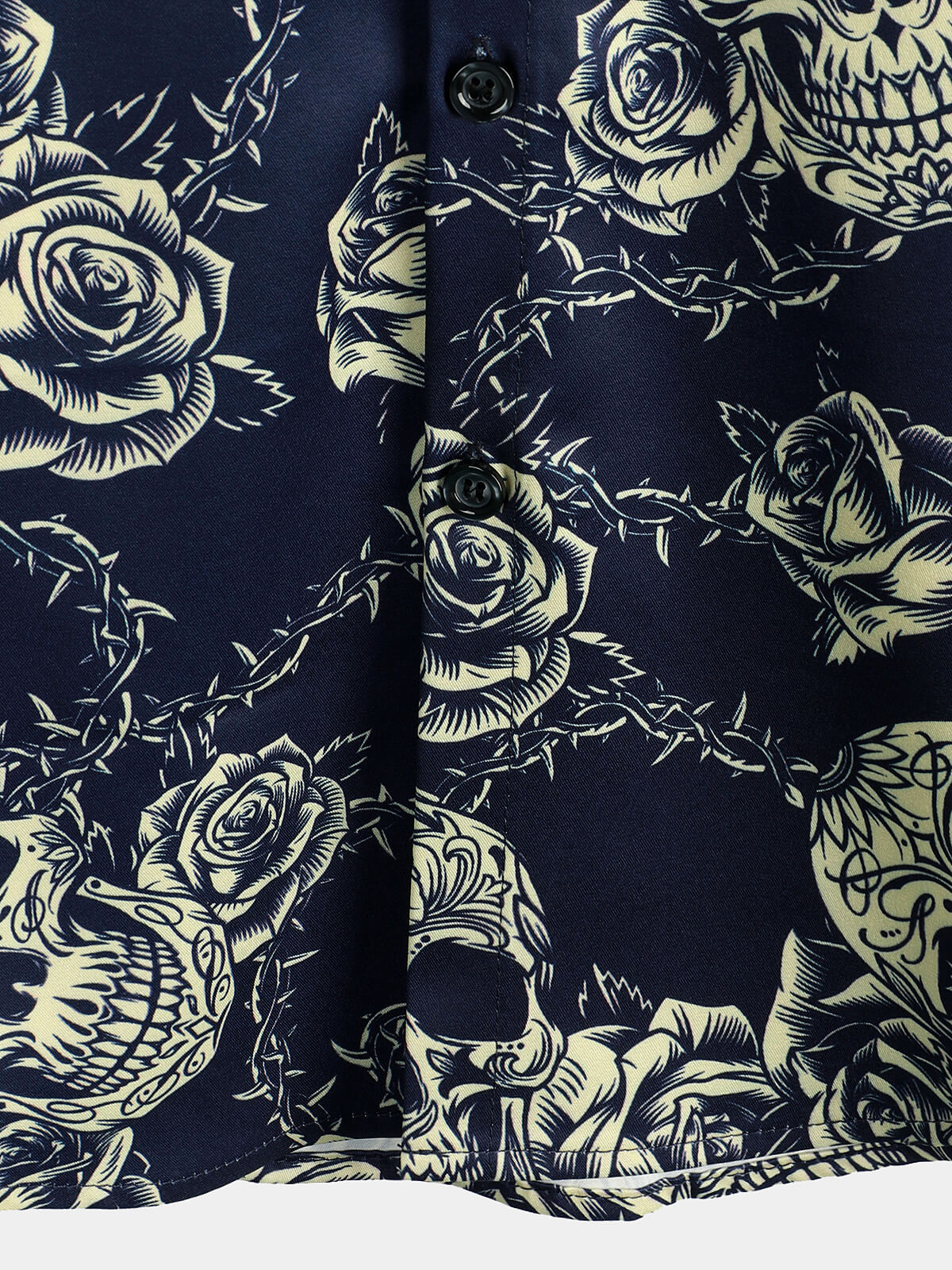 Camisa Rock Skull vintage Rose estampado Button Up de manga corta para hombre