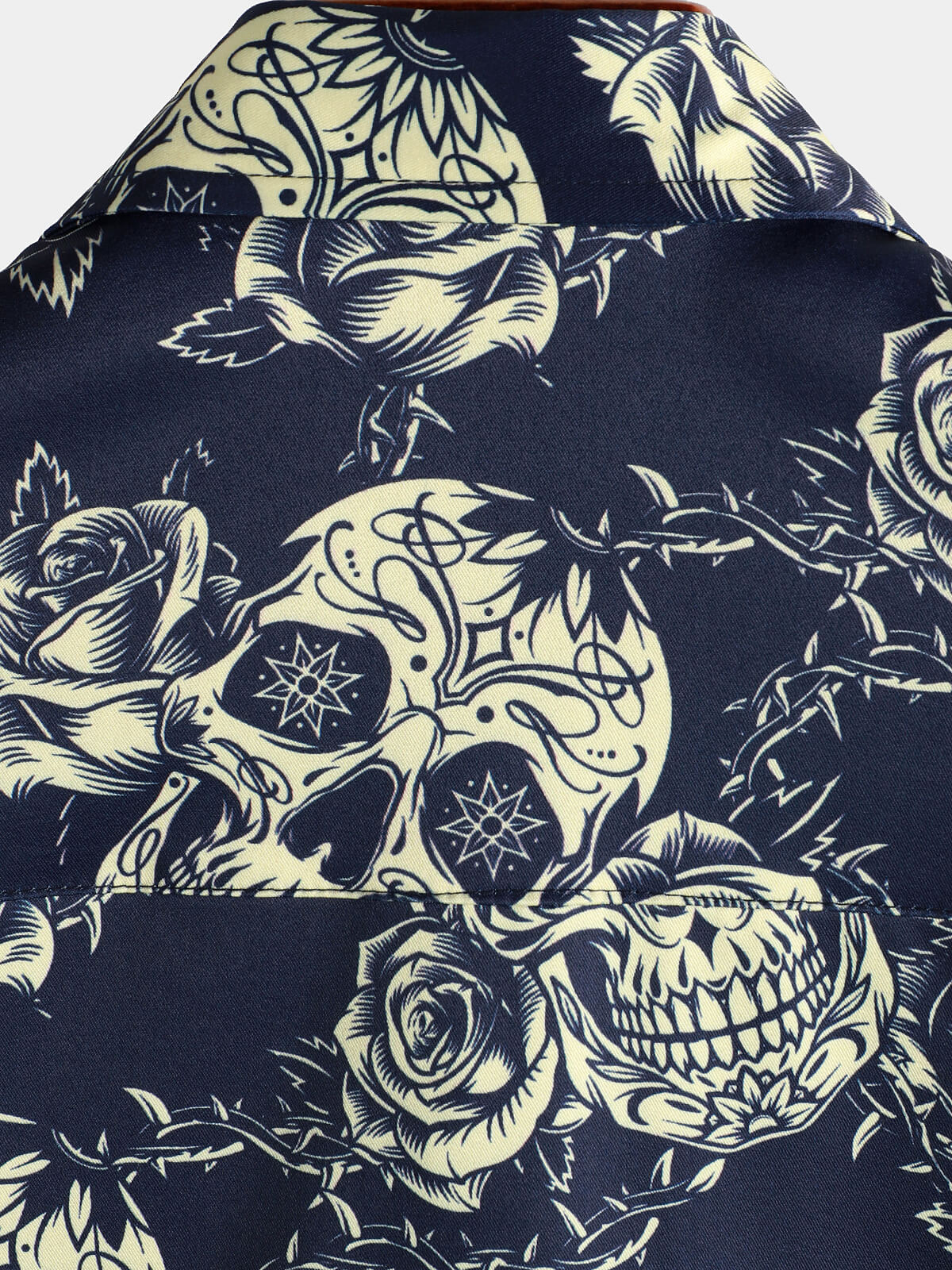 Camisa Rock Skull vintage Rose estampado Button Up de manga corta para hombre
