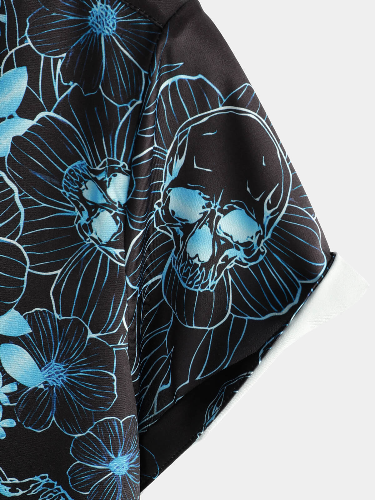 Camisa casual Blue floral Skull estampado Cool Button de manga corta para hombre