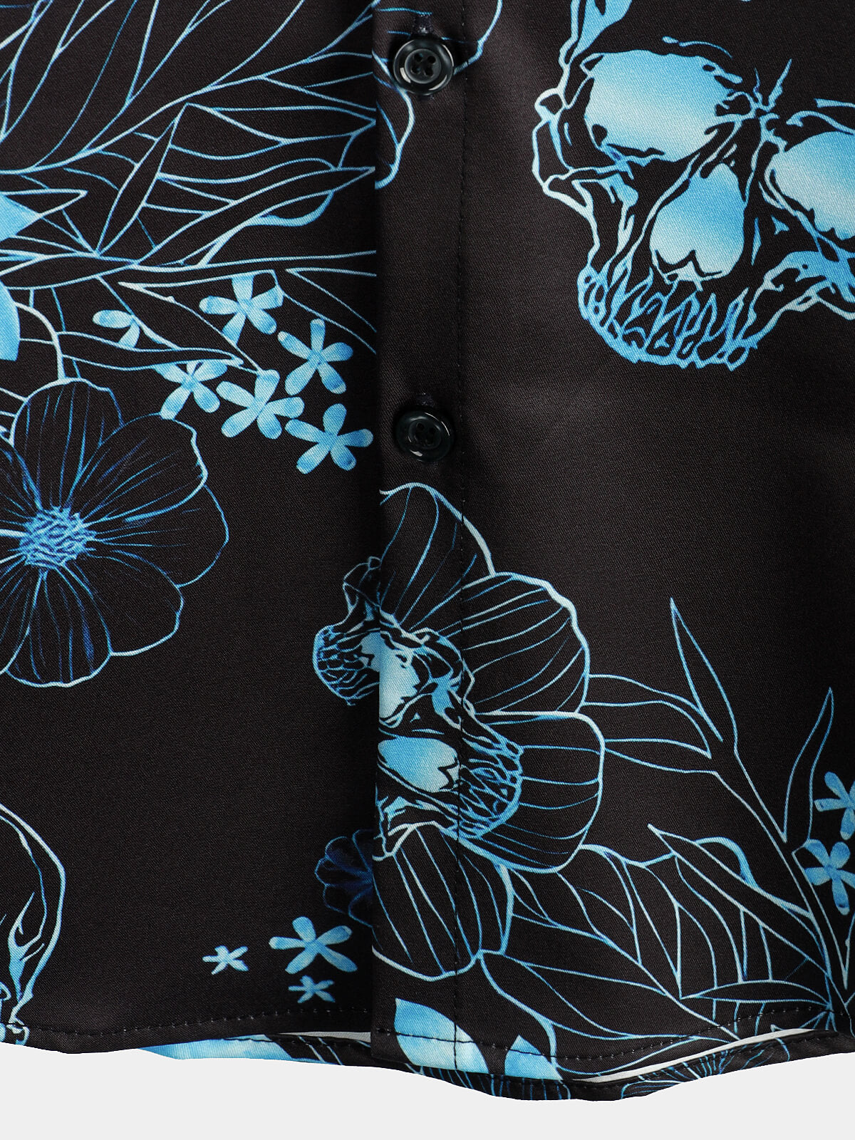 Camisa casual Blue floral Skull estampado Cool Button de manga corta para hombre