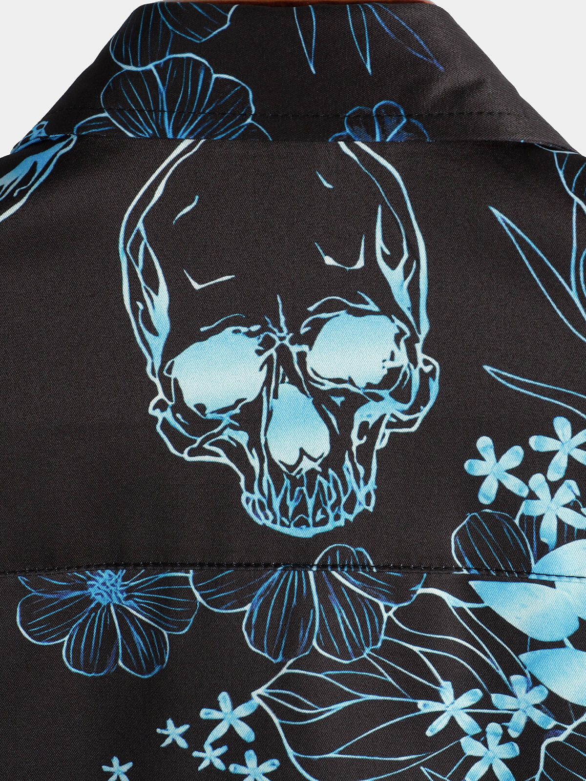 Camisa casual Blue floral Skull estampado Cool Button de manga corta para hombre
