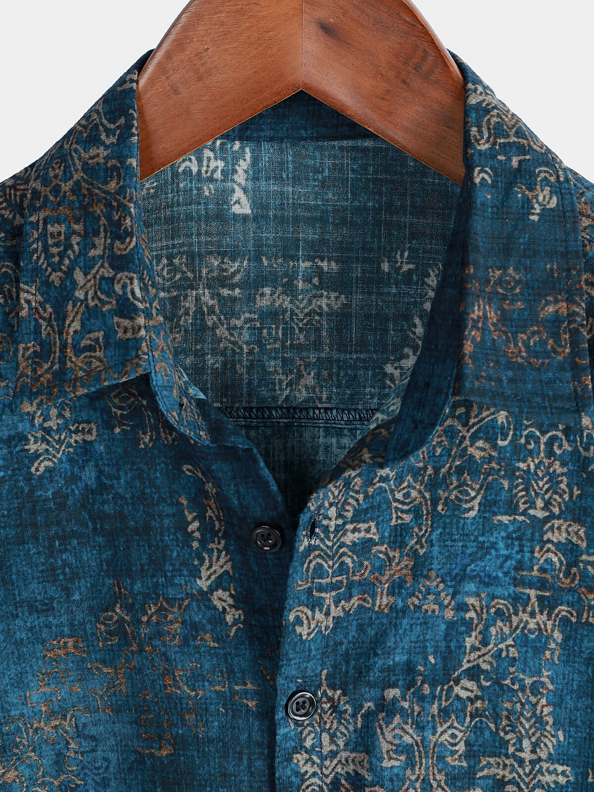 Camisa Blue de algodón vintage de manga corta Summer Button Up para hombre