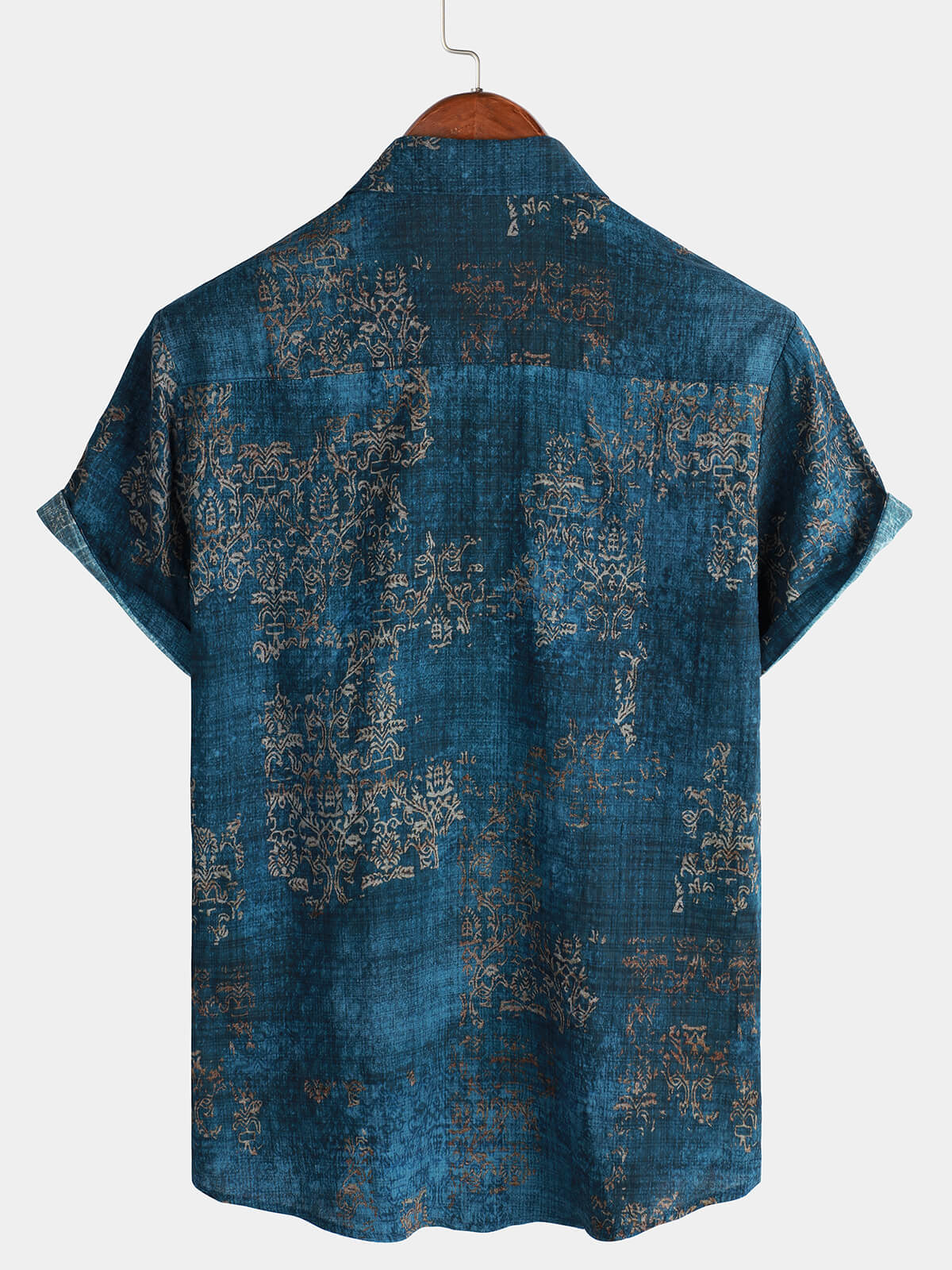 Camisa Blue de algodón vintage de manga corta Summer Button Up para hombre