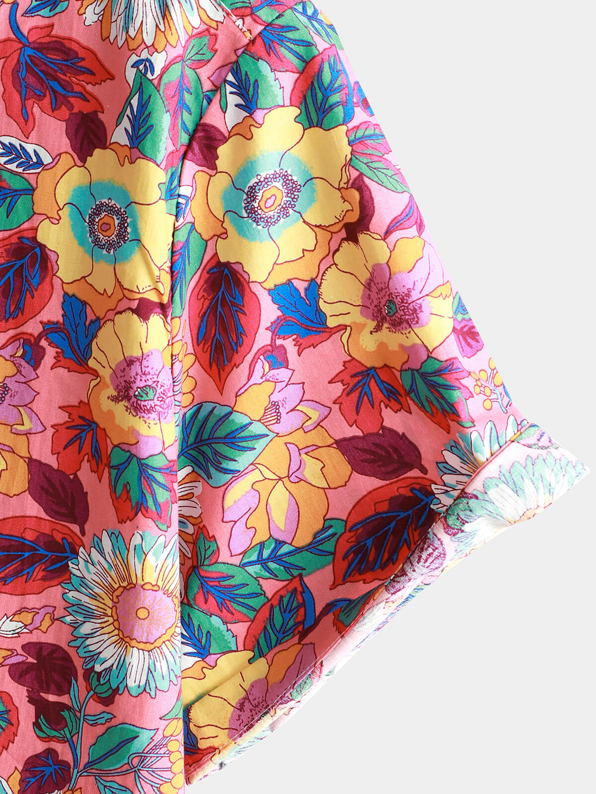 Camisa Pink floral 100% de algodón transpirable Summer de manga corta Hawaiian Button Up para hombre