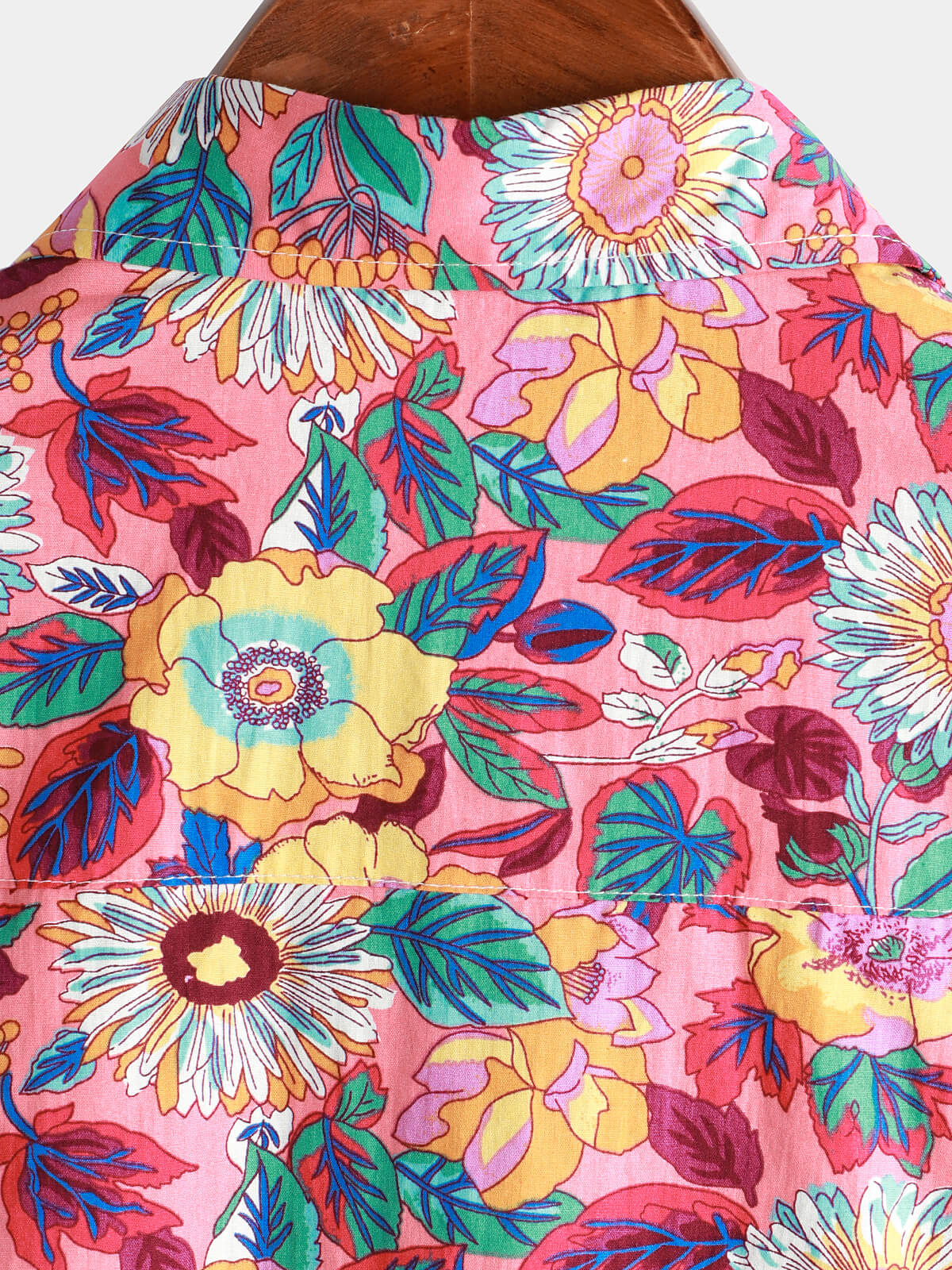 Camisa Pink floral 100% de algodón transpirable Summer de manga corta Hawaiian Button Up para hombre