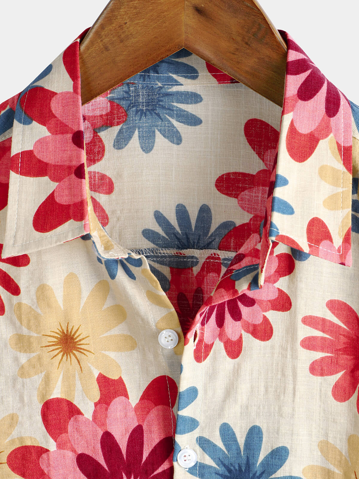 Camisa floral de algodón Daisy Flower Summer Beach Holiday de manga corta Hawaiian Button Up para hombre