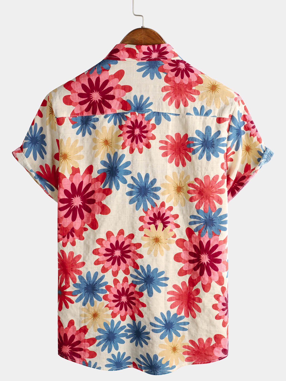 Camisa floral de algodón Daisy Flower Summer Beach Holiday de manga corta Hawaiian Button Up para hombre