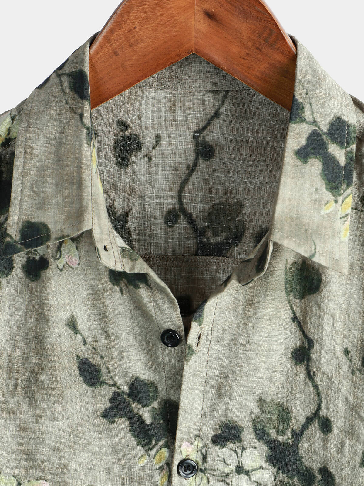 Camisa vintage floral de algodón transpirable de manga corta Grey Button Up para hombre