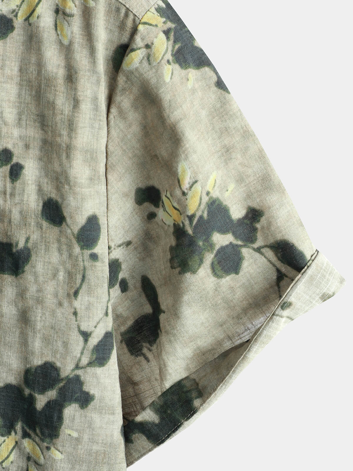 Camisa vintage floral de algodón transpirable de manga corta Grey Button Up para hombre