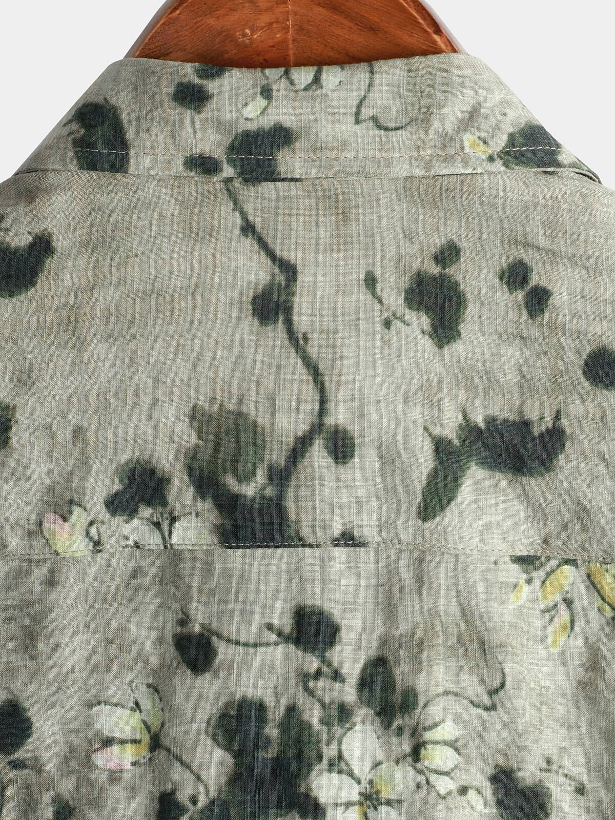 Camisa vintage floral de algodón transpirable de manga corta Grey Button Up para hombre