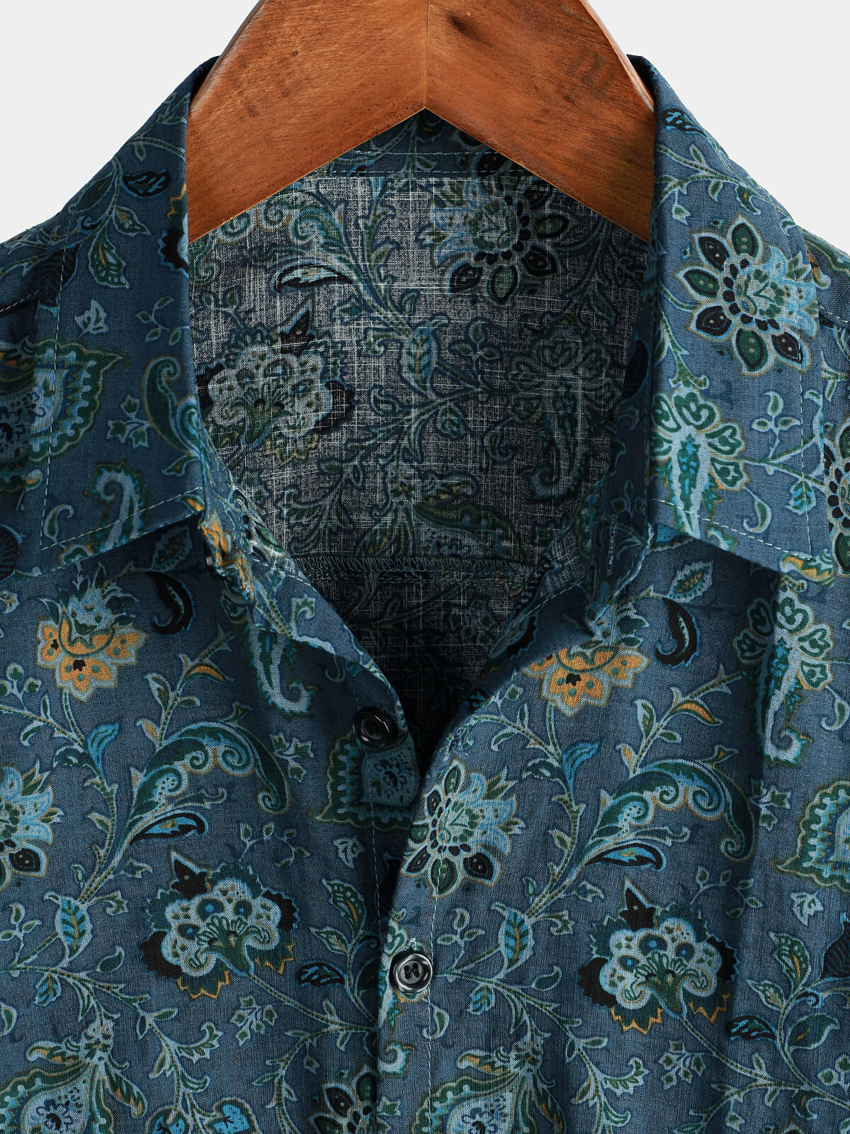 Camisa Paisley vintage floral retro Button Up Blue Summer Holiday de manga corta para hombre