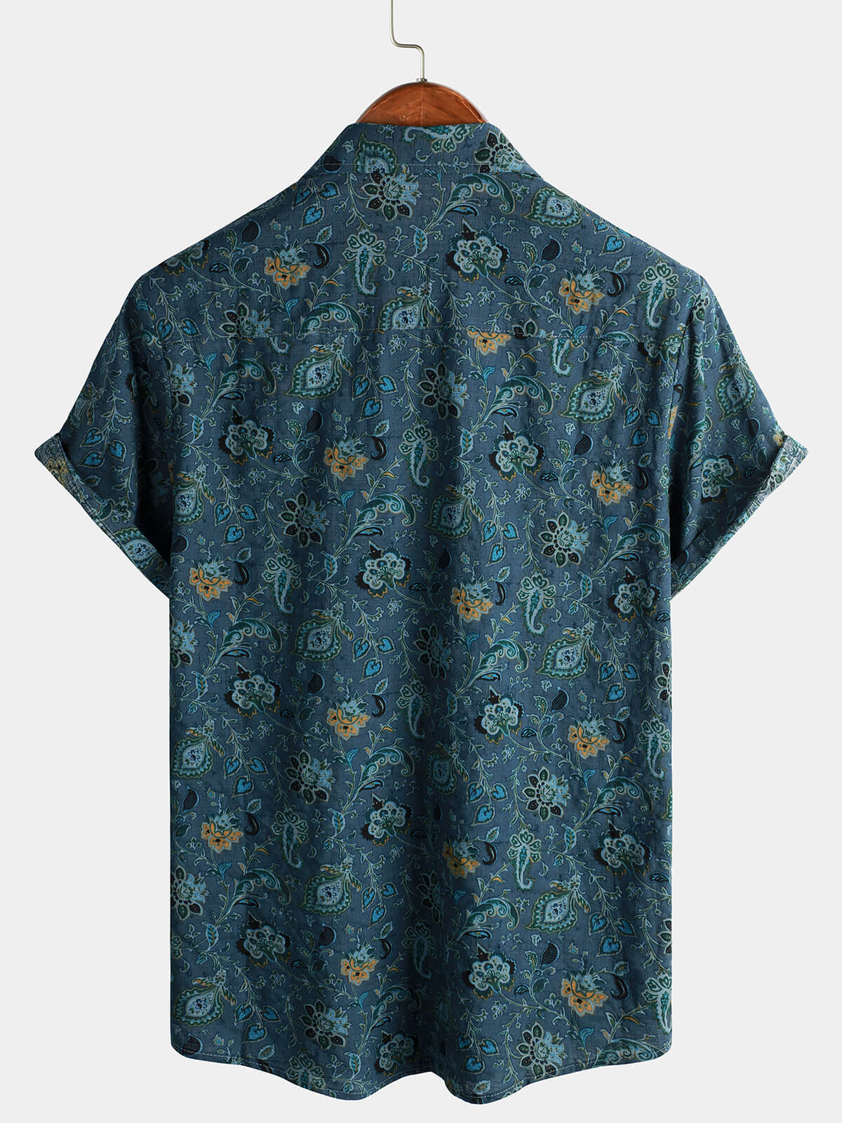 Camisa Paisley vintage floral retro Button Up Blue Summer Holiday de manga corta para hombre