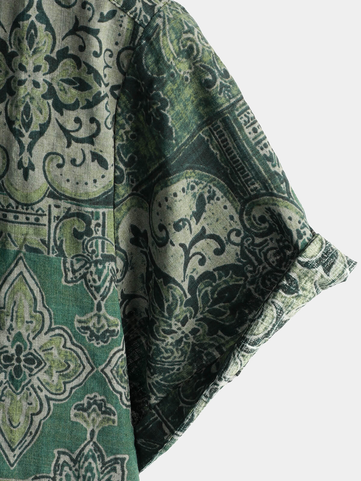 Camisa retro floral Paisley estampado de algodón Button Up vintage Holiday Western Green de manga corta para hombre
