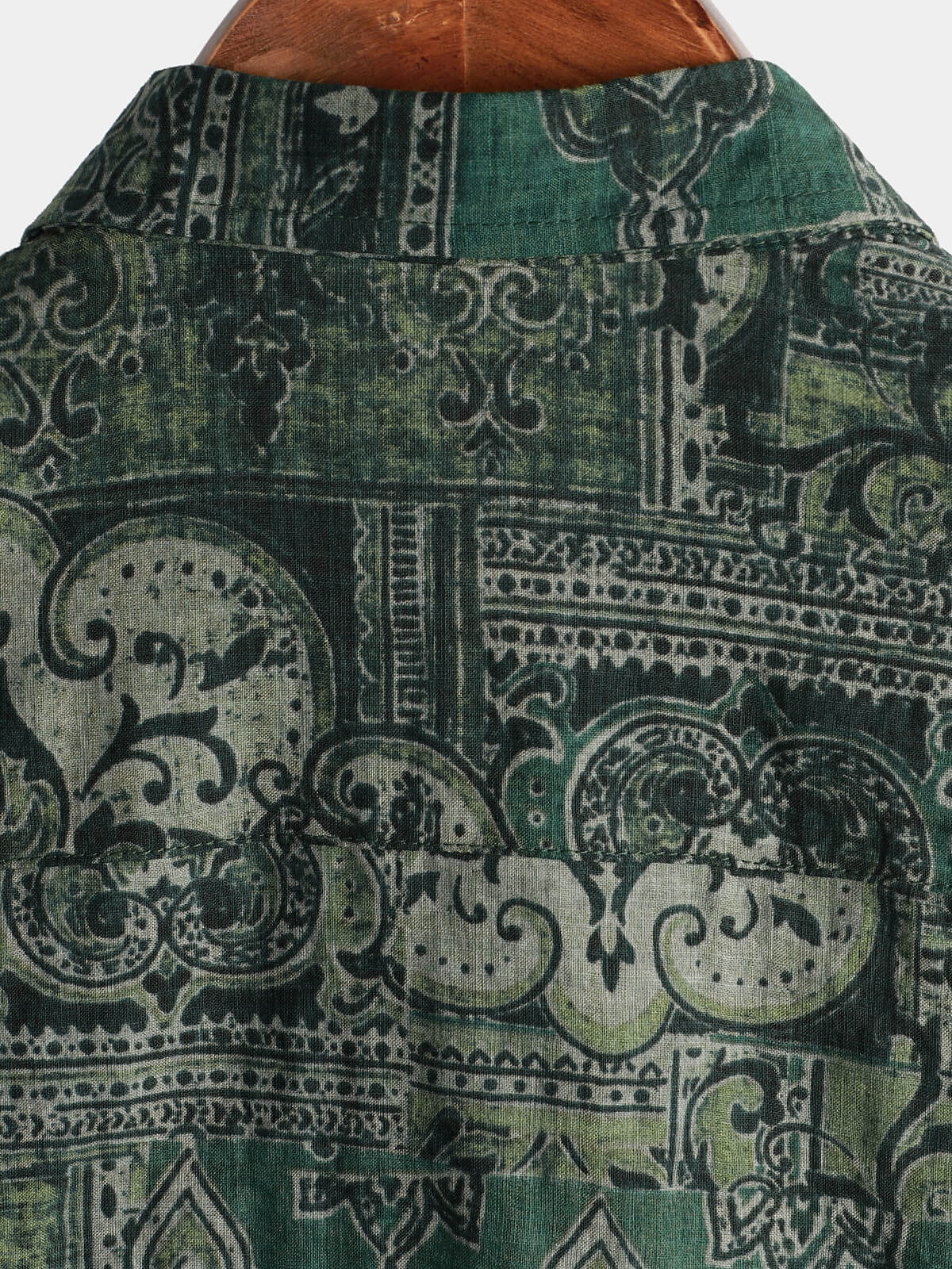 Camisa retro floral Paisley estampado de algodón Button Up vintage Holiday Western Green de manga corta para hombre