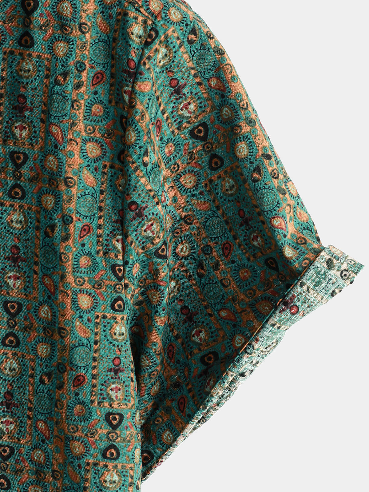 Camisa vintage Paisley estampado 70s Button Up Green Boho retro Tribal de manga corta para hombre