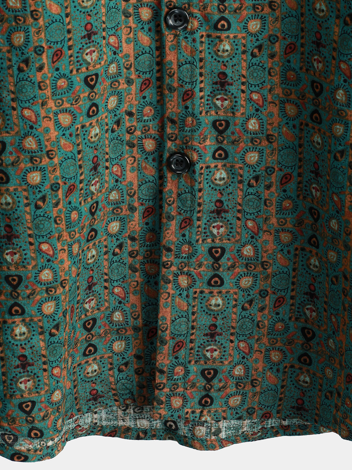 Camisa vintage Paisley estampado 70s Button Up Green Boho retro Tribal de manga corta para hombre