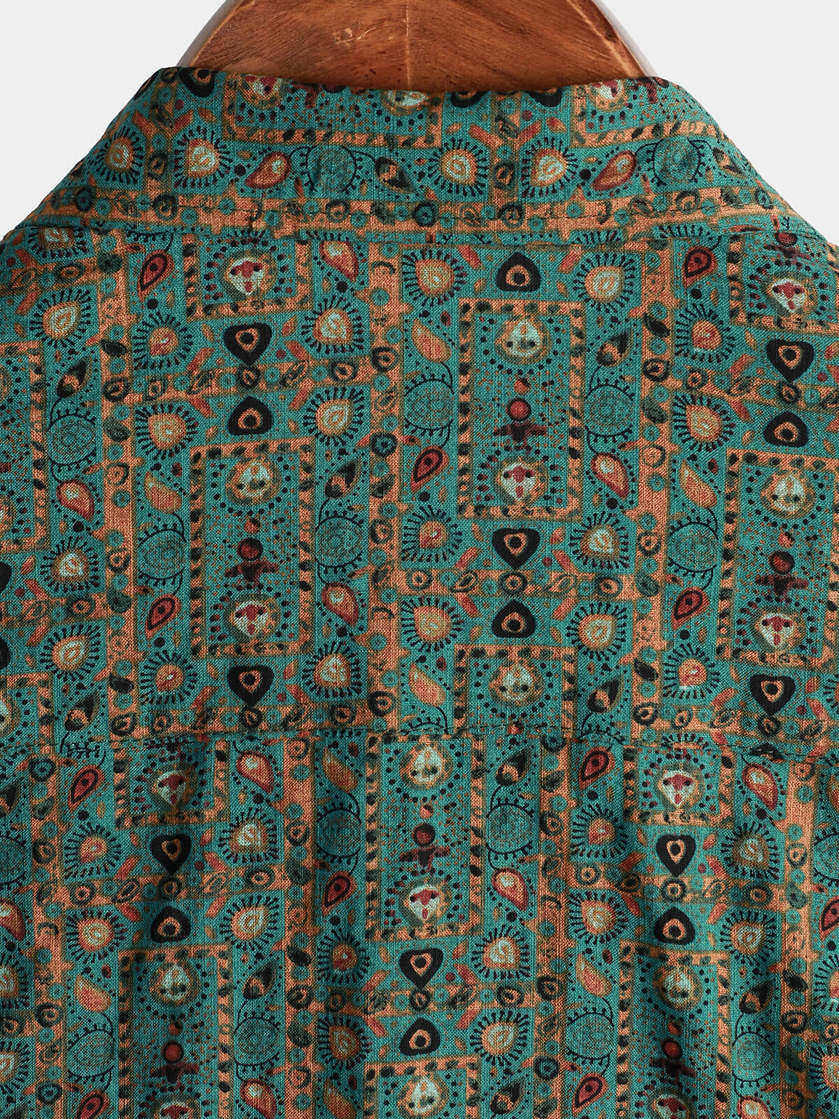 Camisa vintage Paisley estampado 70s Button Up Green Boho retro Tribal de manga corta para hombre