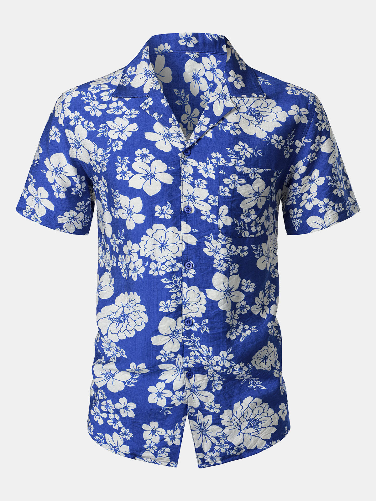 Camisa Blue floral Pocket Hawaiian Cuban Collar de manga corta para hombre