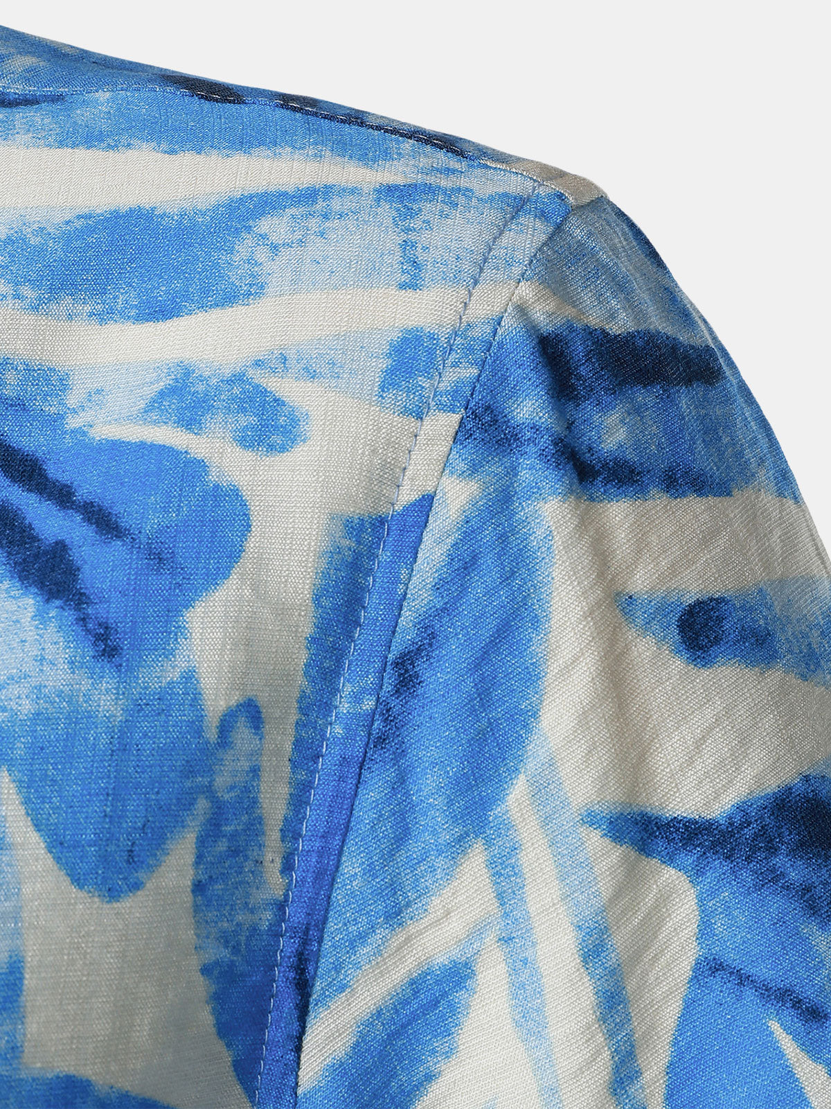 Camisa Blue Tropical Leaves estampado Pocket Hawaiian Cuban Collar de manga corta para hombre