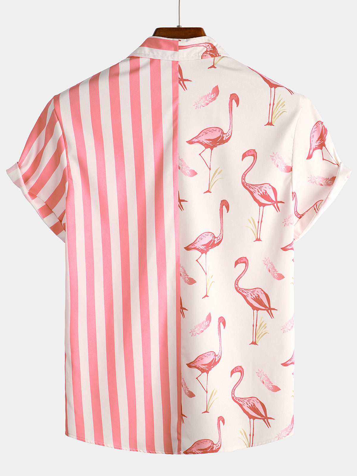 Camisa Pink Flamingo & a rayas estampado Pocket de manga corta para hombre