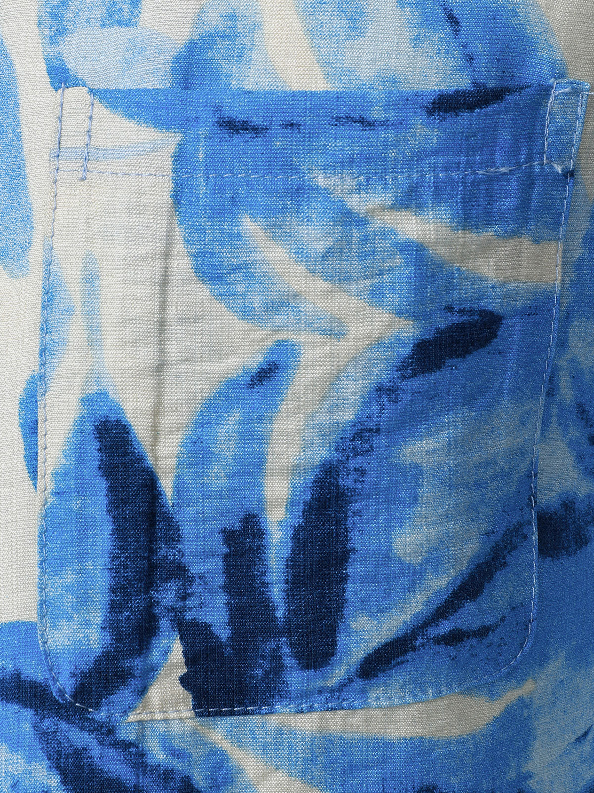 Camisa Blue Tropical Leaves estampado Pocket Hawaiian Cuban Collar de manga corta para hombre