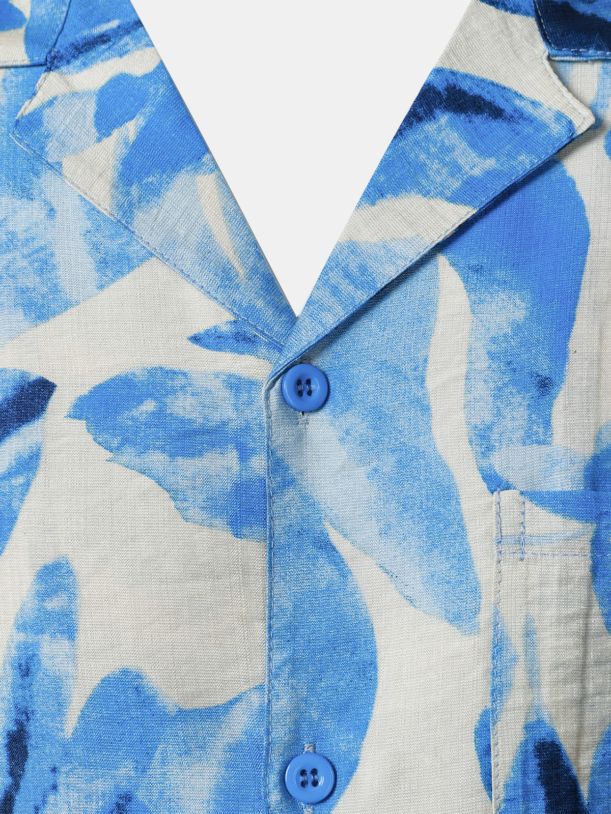 Camisa Blue Tropical Leaves estampado Pocket Hawaiian Cuban Collar de manga corta para hombre