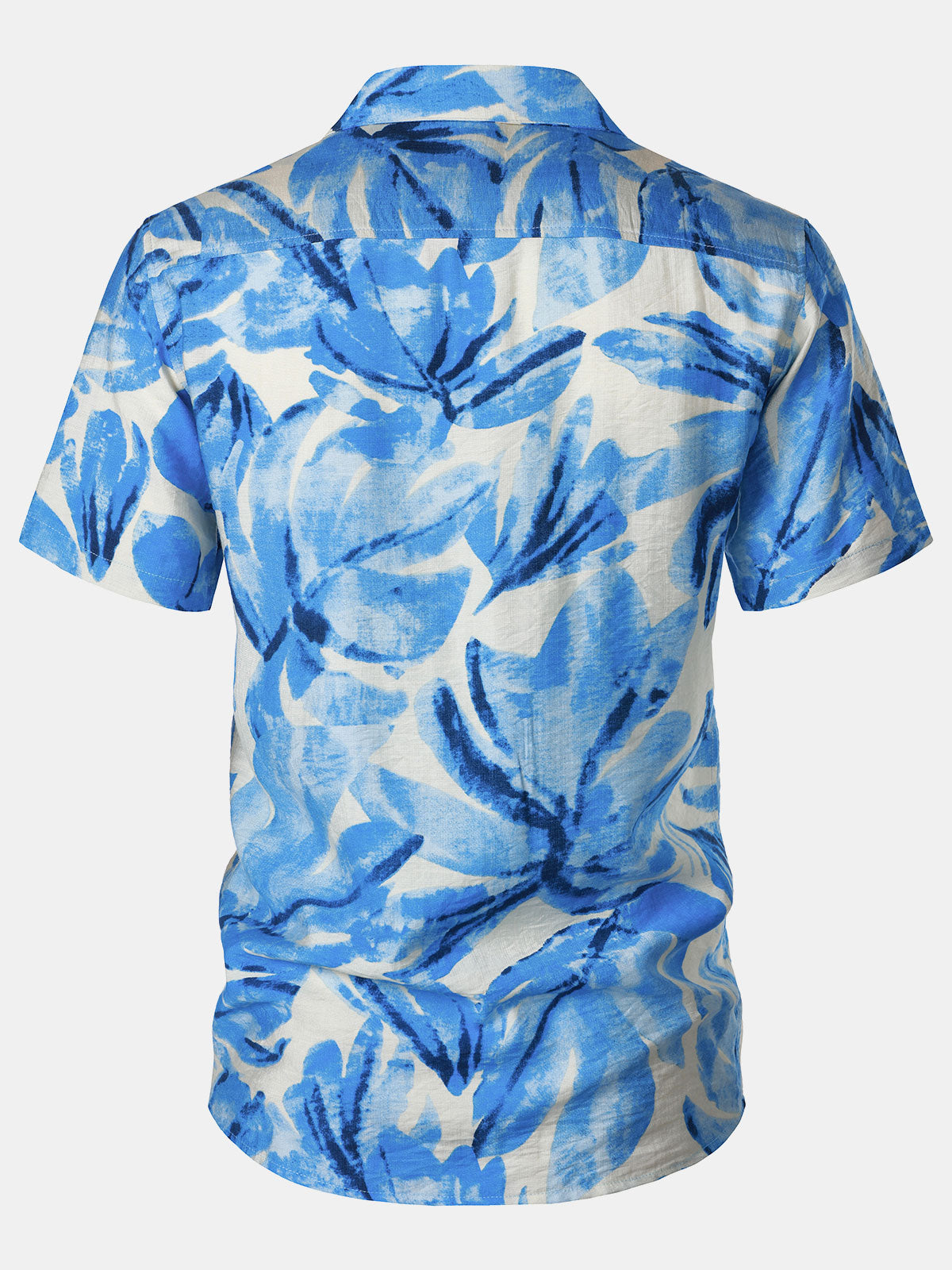 Camisa Blue Tropical Leaves estampado Pocket Hawaiian Cuban Collar de manga corta para hombre