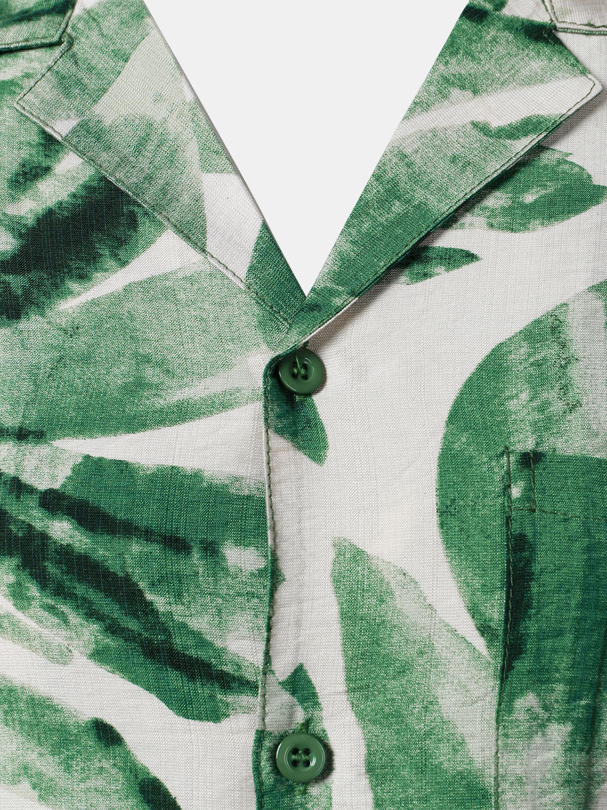 Camisa Green Tropical Leaves estampado Pocket Hawaiian de manga corta para hombre