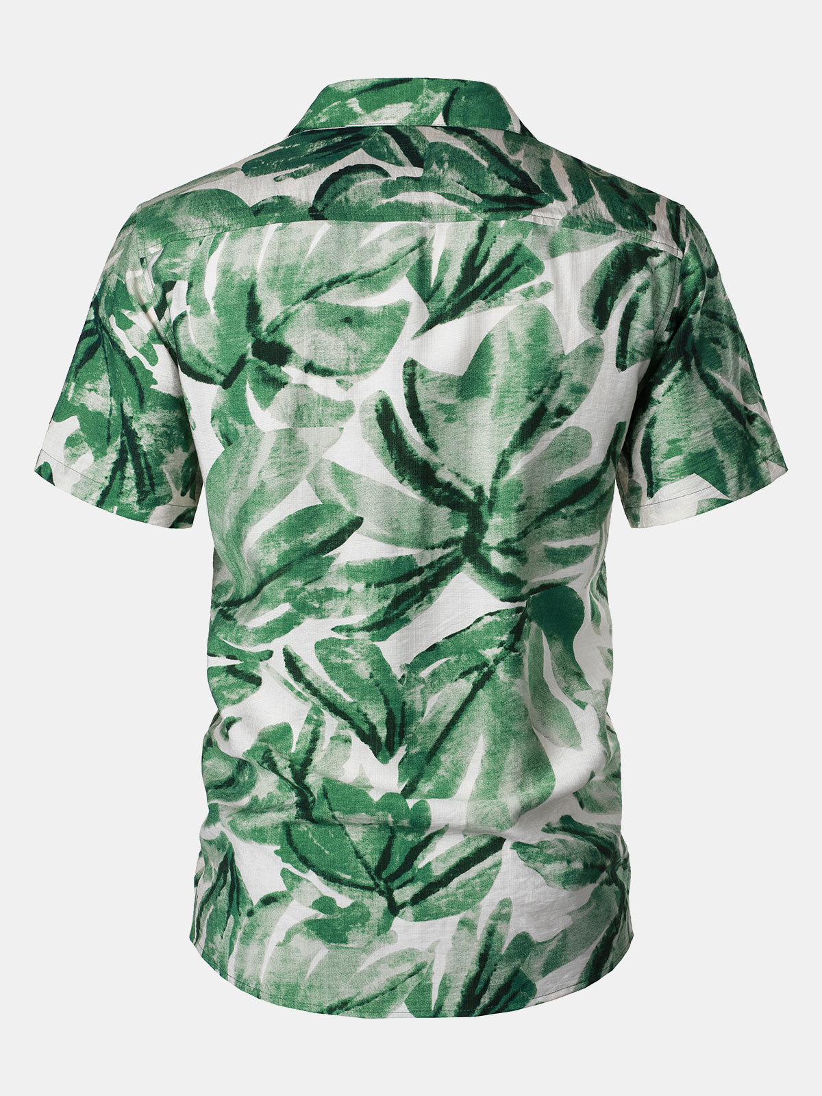 Camisa Green Tropical Leaves estampado Pocket Hawaiian de manga corta para hombre
