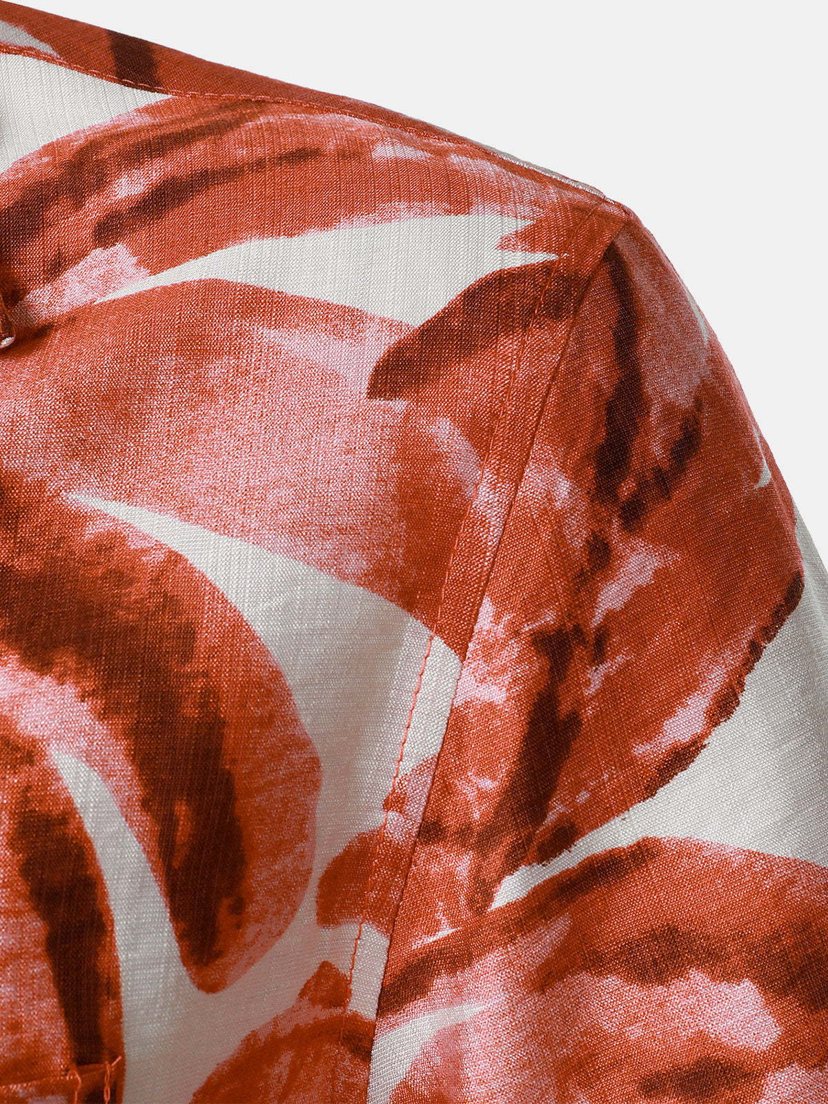 Camisa Red Tropical Leaves estampado Pocket Hawaiian de manga corta para hombre