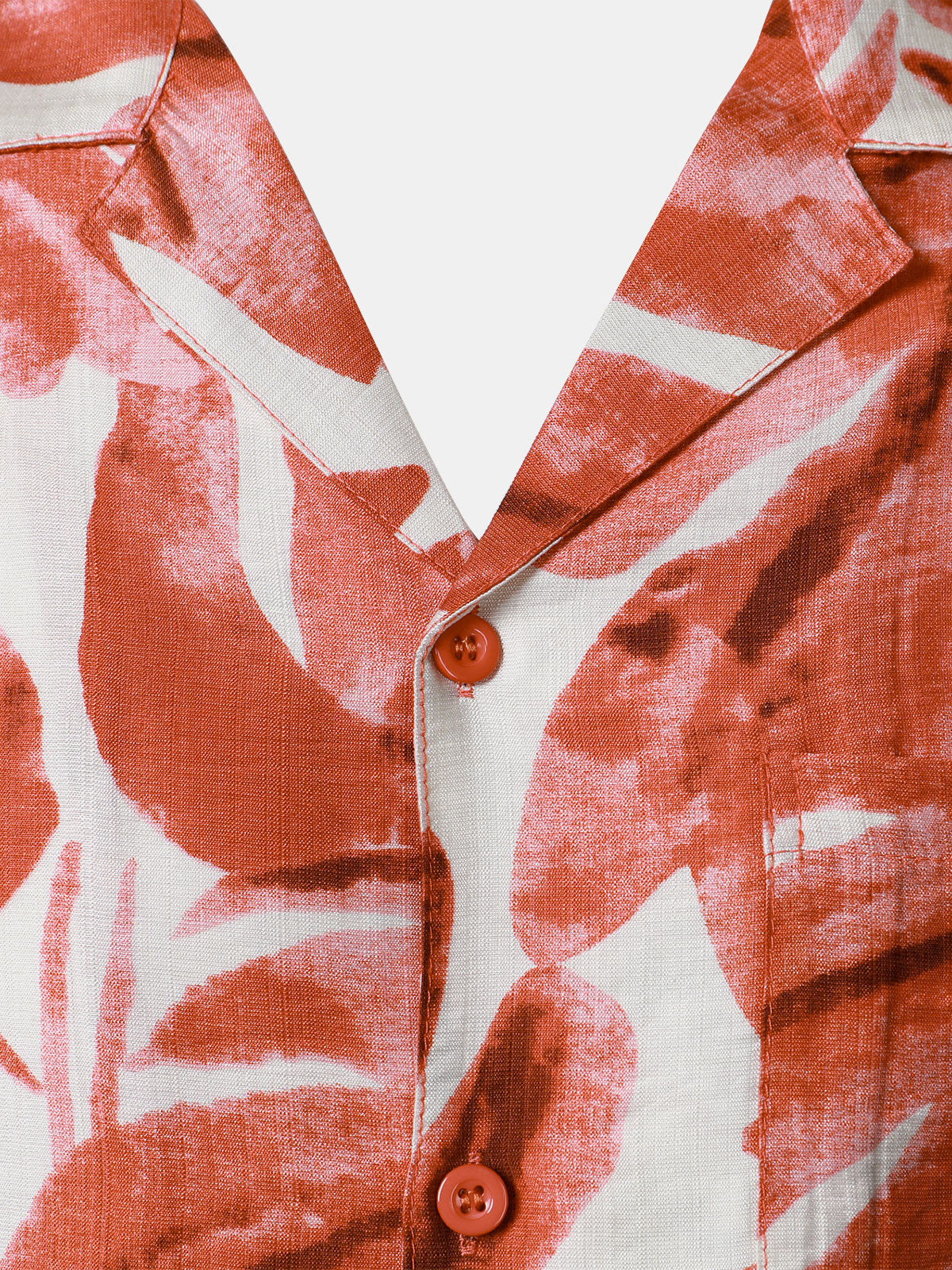 Camisa Red Tropical Leaves estampado Pocket Hawaiian de manga corta para hombre
