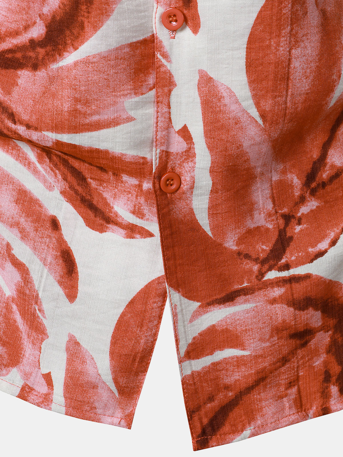 Camisa Red Tropical Leaves estampado Pocket Hawaiian de manga corta para hombre