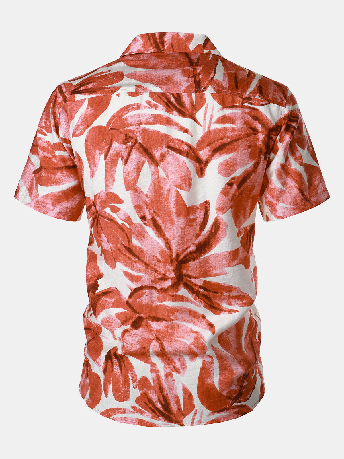 Camisa Red Tropical Leaves estampado Pocket Hawaiian de manga corta para hombre