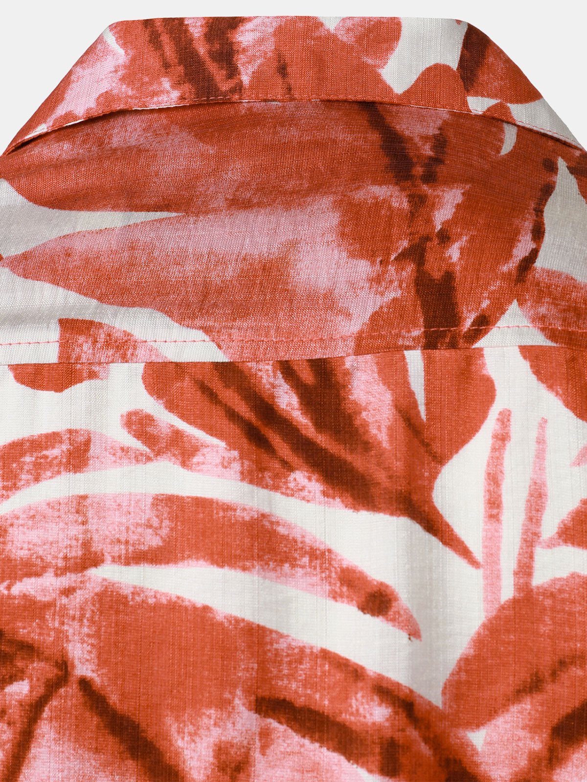 Camisa Red Tropical Leaves estampado Pocket Hawaiian de manga corta para hombre