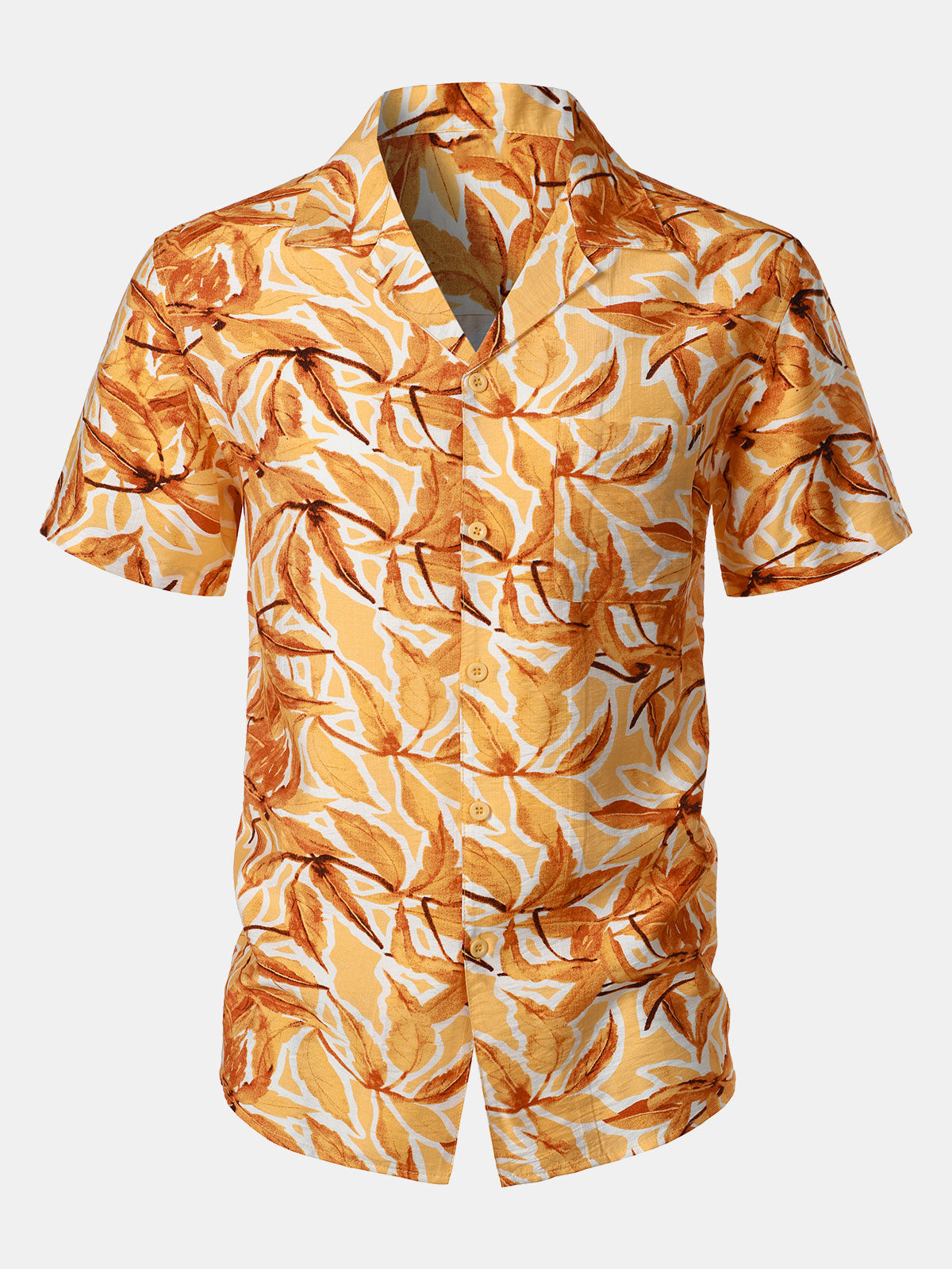 Camisa Yellow Tropical estampado Pocket Hawaiian de manga corta para hombre