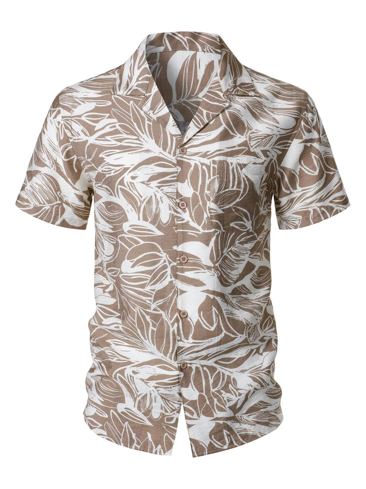 Camisa Tropical estampado Pocket Holiday Cuban Collar de manga corta para hombre
